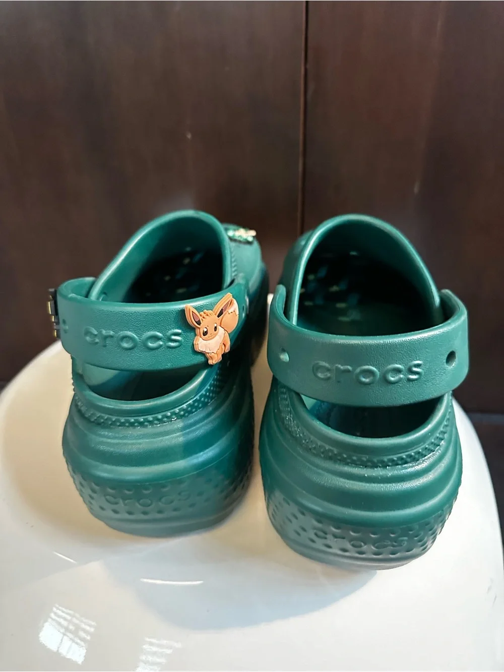 CROCS Platform Clog in Dark Green with Charms